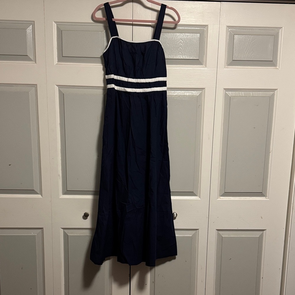 Loft Poplin Shirred Strappy Pocket Maxi Dress NWT size 6